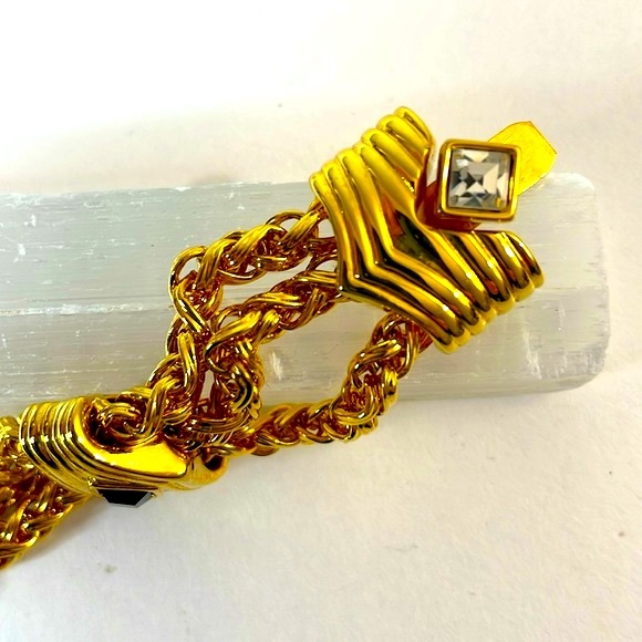 Vintage Nolan Miller Signed Gold Tone Colorful Glass Stones Designer Bracelet - Picture 6 of 8